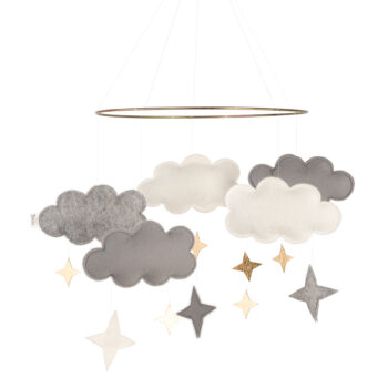 BabyBello Mobile Wolken Sterne grau gold