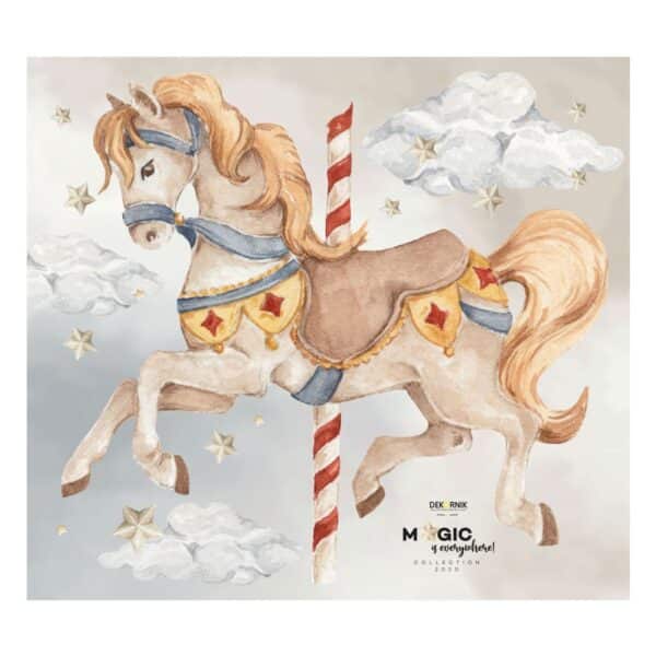 Wandsticker Set Karussell Pony mit Wolken und Sternen