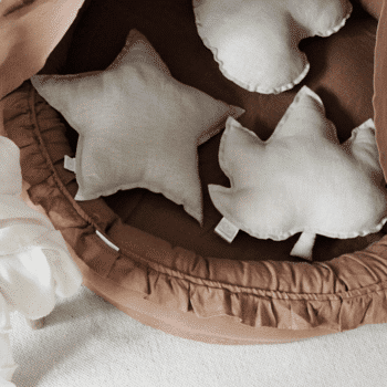 Cotton & Sweets Leinen Kissen Ahornblatt in hellbeige meliert