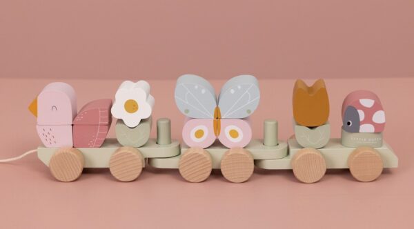 Little Dutch Holzzug Flowers & Butterflies in rosa mit Schnur