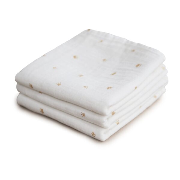 Mushie Mulltücher 3er Set Crowns in weiß mit Kronen aus Bio Baumwolle
