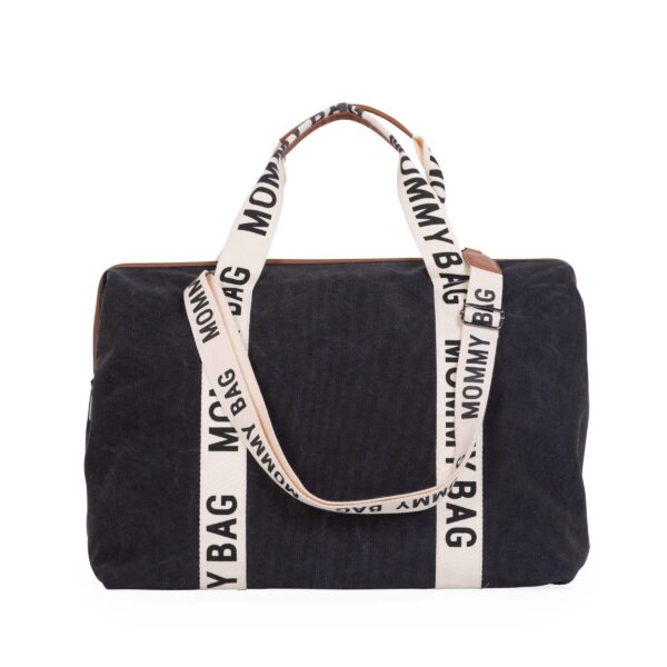 Childhome Mommy Bag Signature Look Canvas in schwarz verwaschen Wickeltasche und Kliniktasche