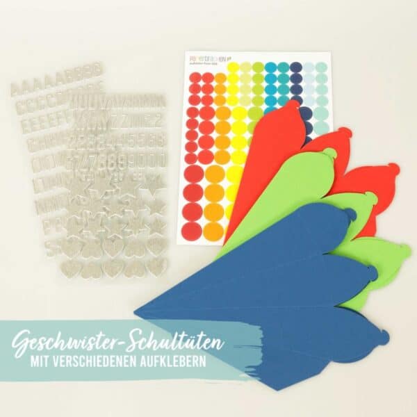 Papierdrachen 3er Set Geschwister Schultüten – Blau, Grün, Rot – Bild 4