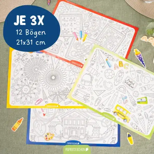 Papierdrachen Ausmal Platzsets Schule Aquarel – Bild 2