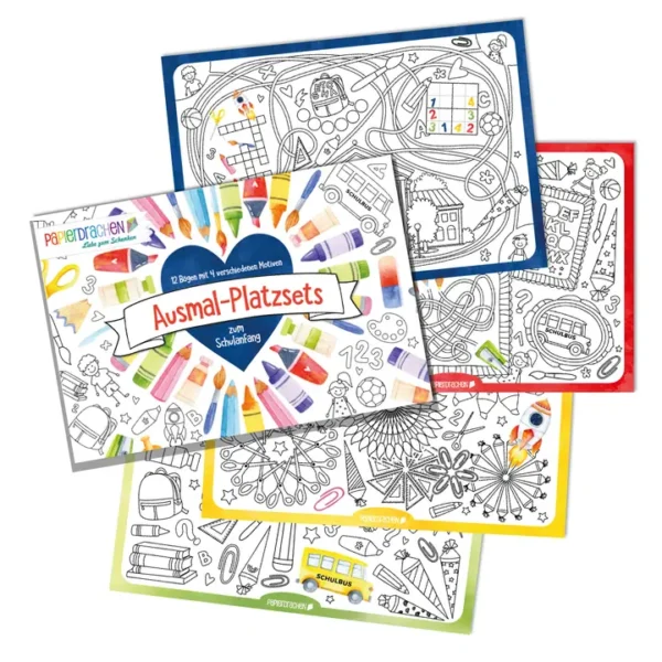 Papierdrachen Ausmal Platzsets Schule Aquarel