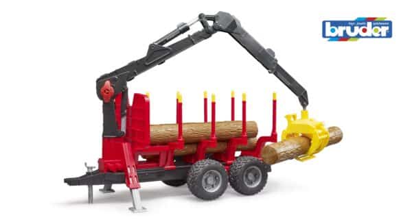 bruder - Rückeanhänger mit Ladekran, 4 Baumstämmen und Holzgreifer