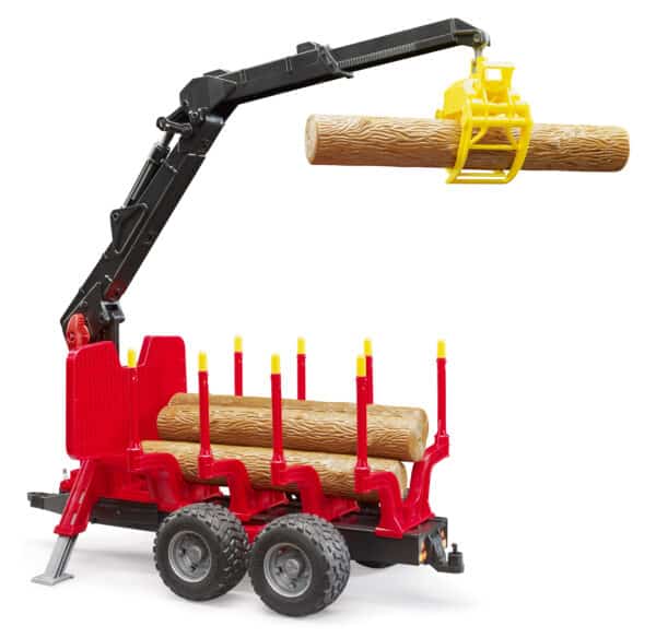 bruder - Rückeanhänger mit Ladekran, 4 Baumstämmen und Holzgreifer – Bild 4